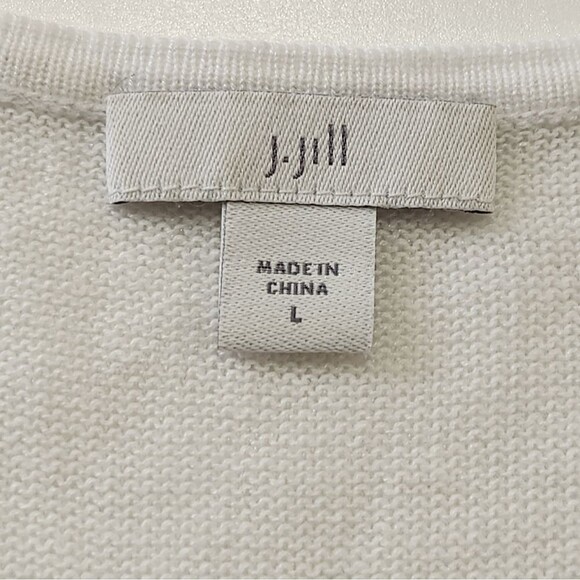 J. Jill Embroidered Knit Tunic Top White Blue Linen Blend short Sleeve Women's L - Picture 6 of 10